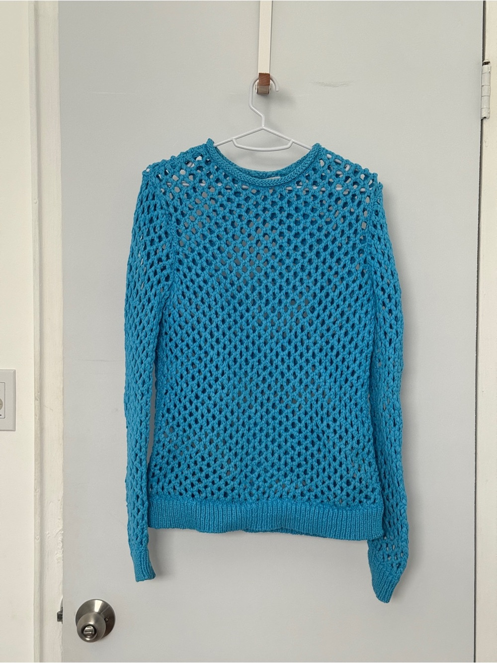 Alexander Wang Blue Open-Knit Crew Sweater